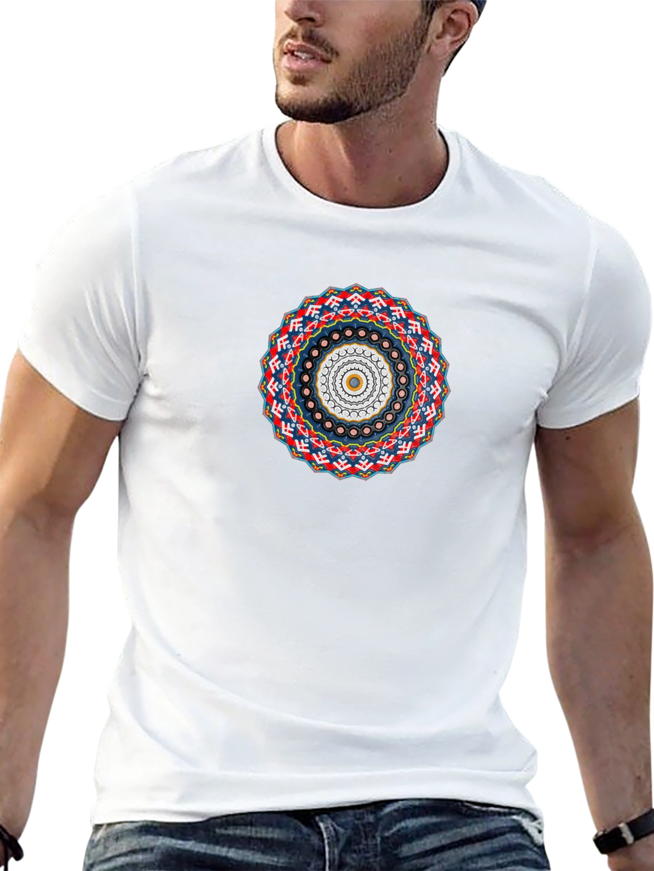 Geometric Mandala Print Black T-Shirt