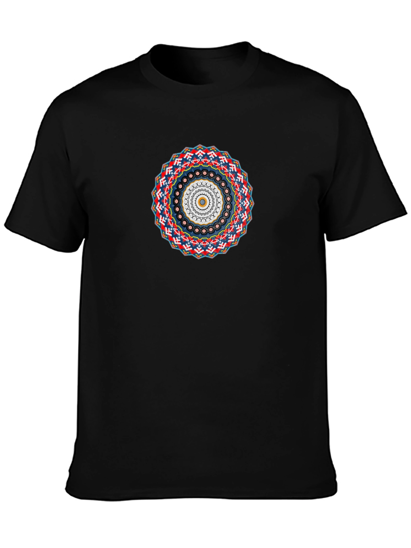 Geometric Mandala Print Black T-Shirt