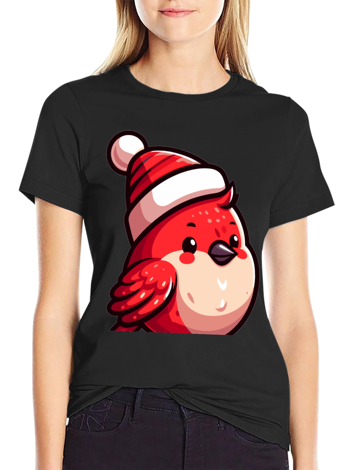 Festive Bird Tee - Red Robin with Santa Hat