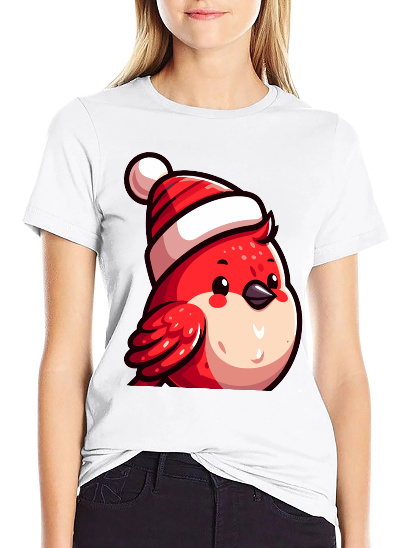 Festive Bird Tee - Red Robin with Santa Hat