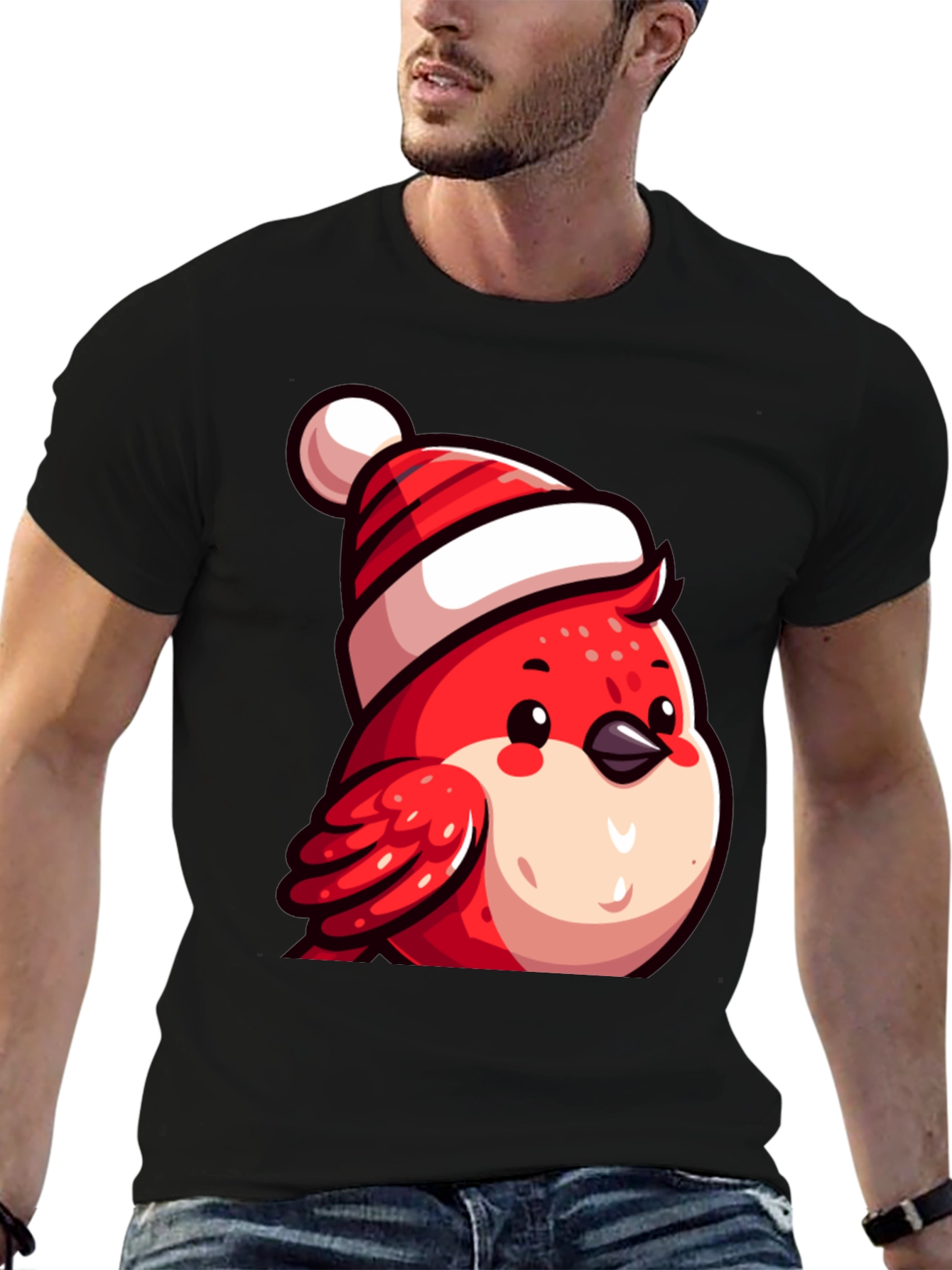 Festive Bird Tee - Red Robin with Santa Hat