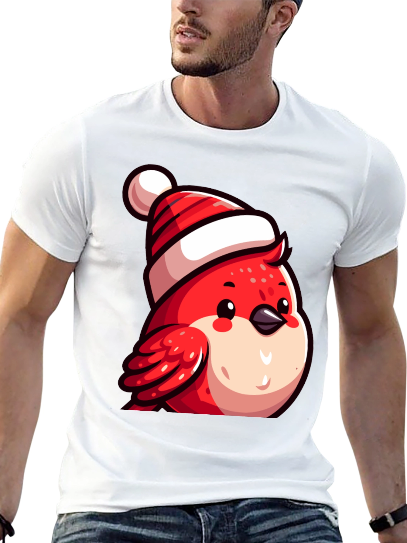 Festive Bird Tee - Red Robin with Santa Hat
