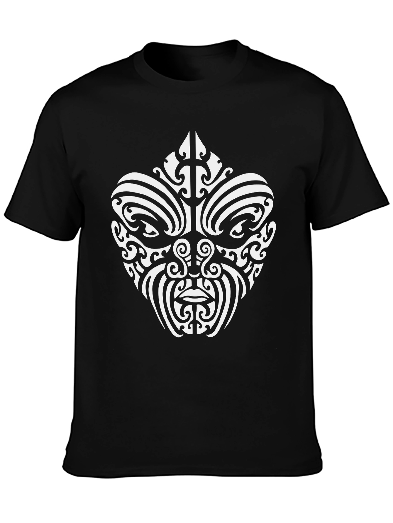 Tribal Mask Graphic Tee - Black Cotton