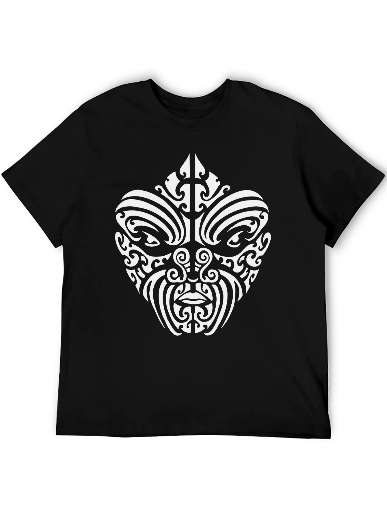 Tribal Mask Graphic Tee - Black Cotton