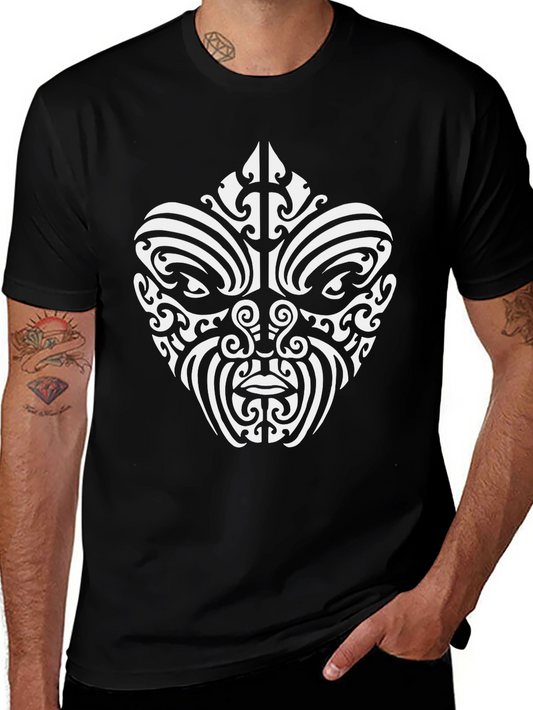 Tribal Mask Graphic Tee - Black Cotton