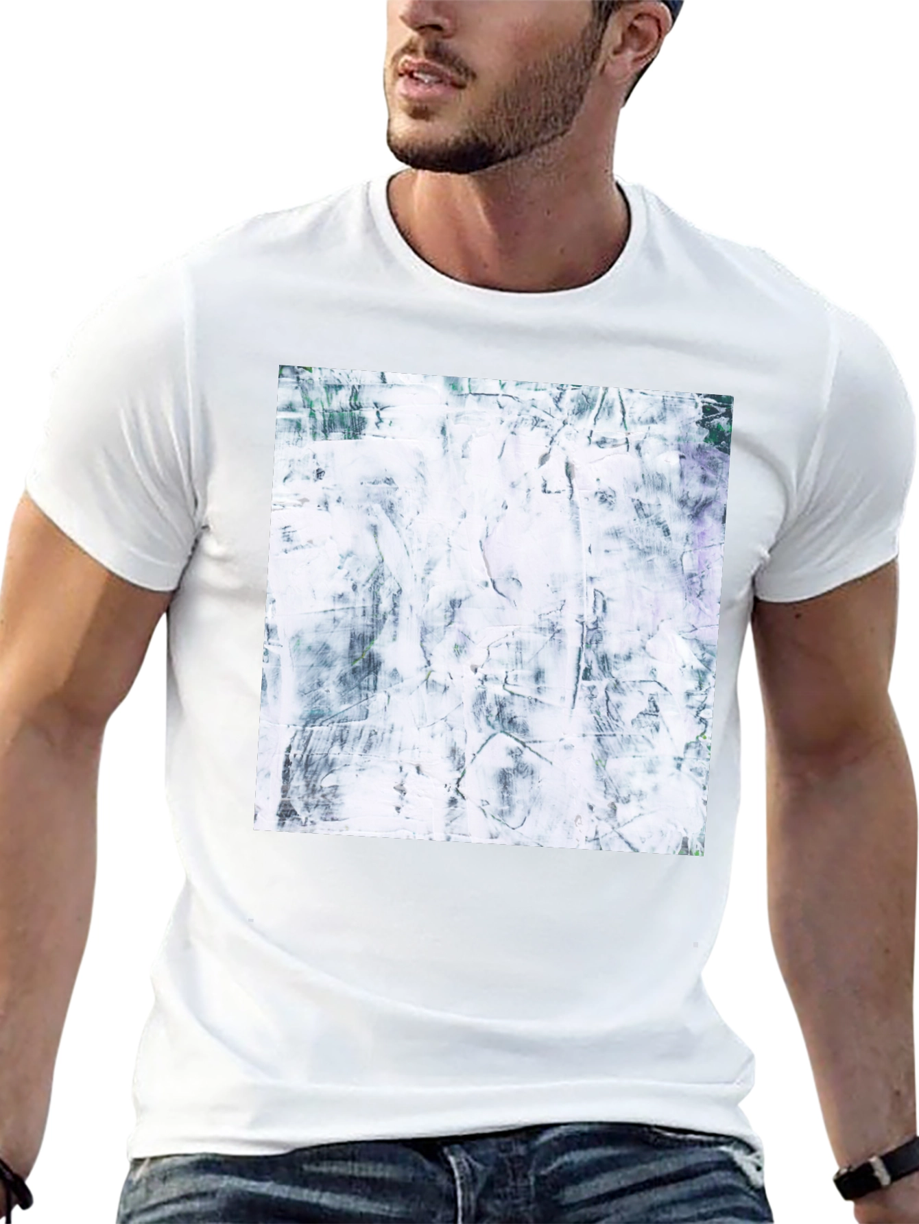 Abstract Texture Print Black T-Shirt