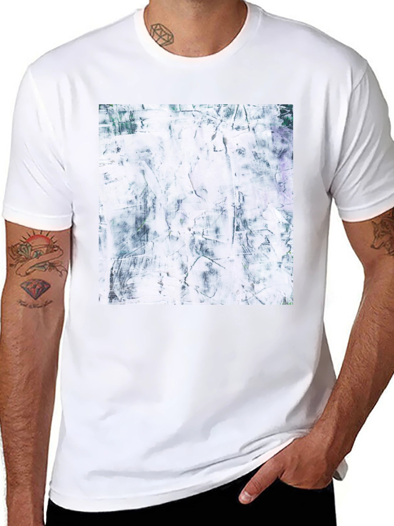 Abstract Texture Print Black T-Shirt