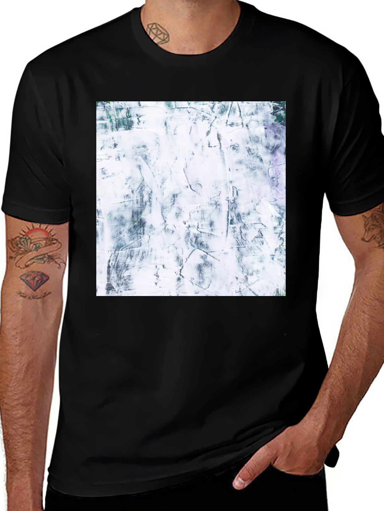 Abstract Texture Print Black T-Shirt