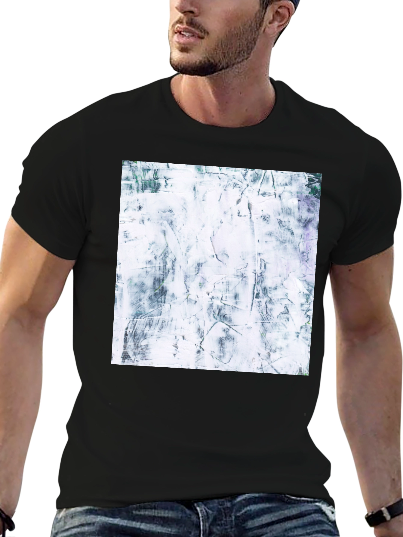 Abstract Texture Print Black T-Shirt