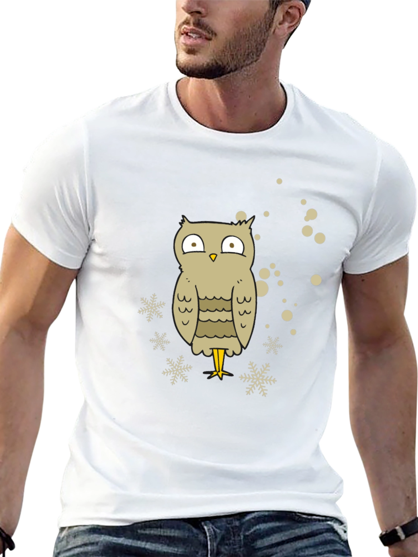 Owl Snowflake Graphic Tee - Black Cotton Blend