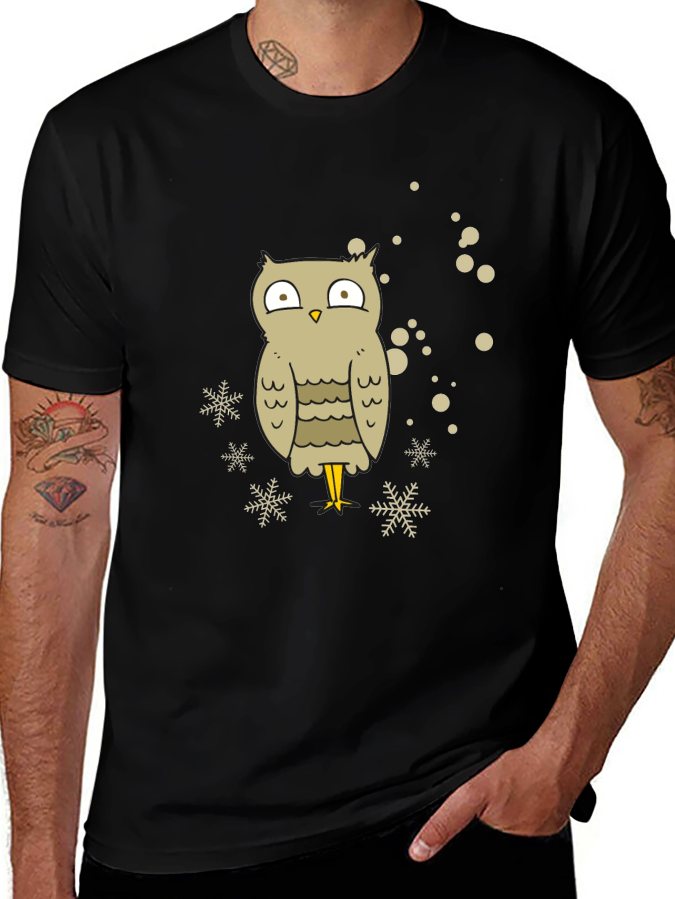 Owl Snowflake Graphic Tee - Black Cotton Blend