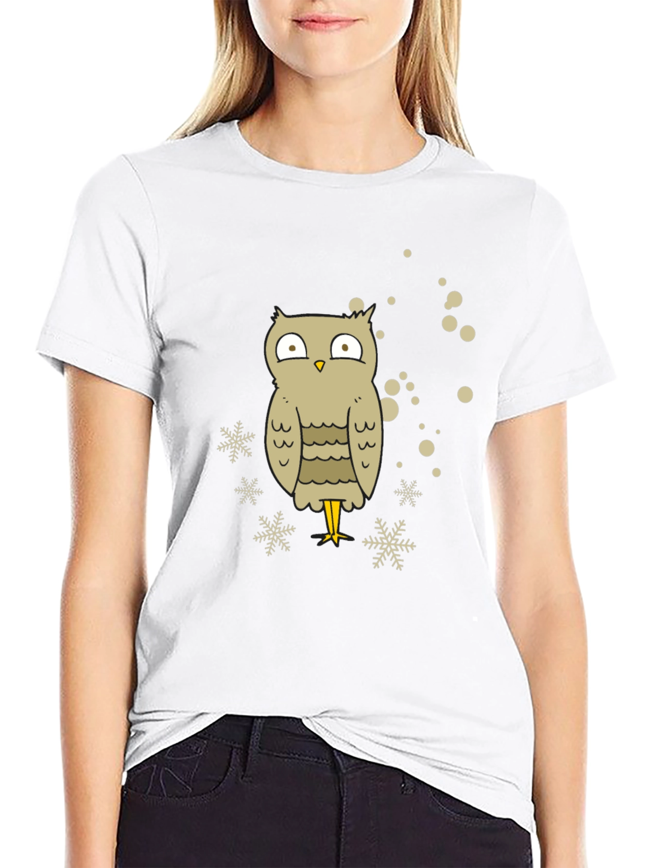 Owl Snowflake Graphic Tee - Black Cotton Blend