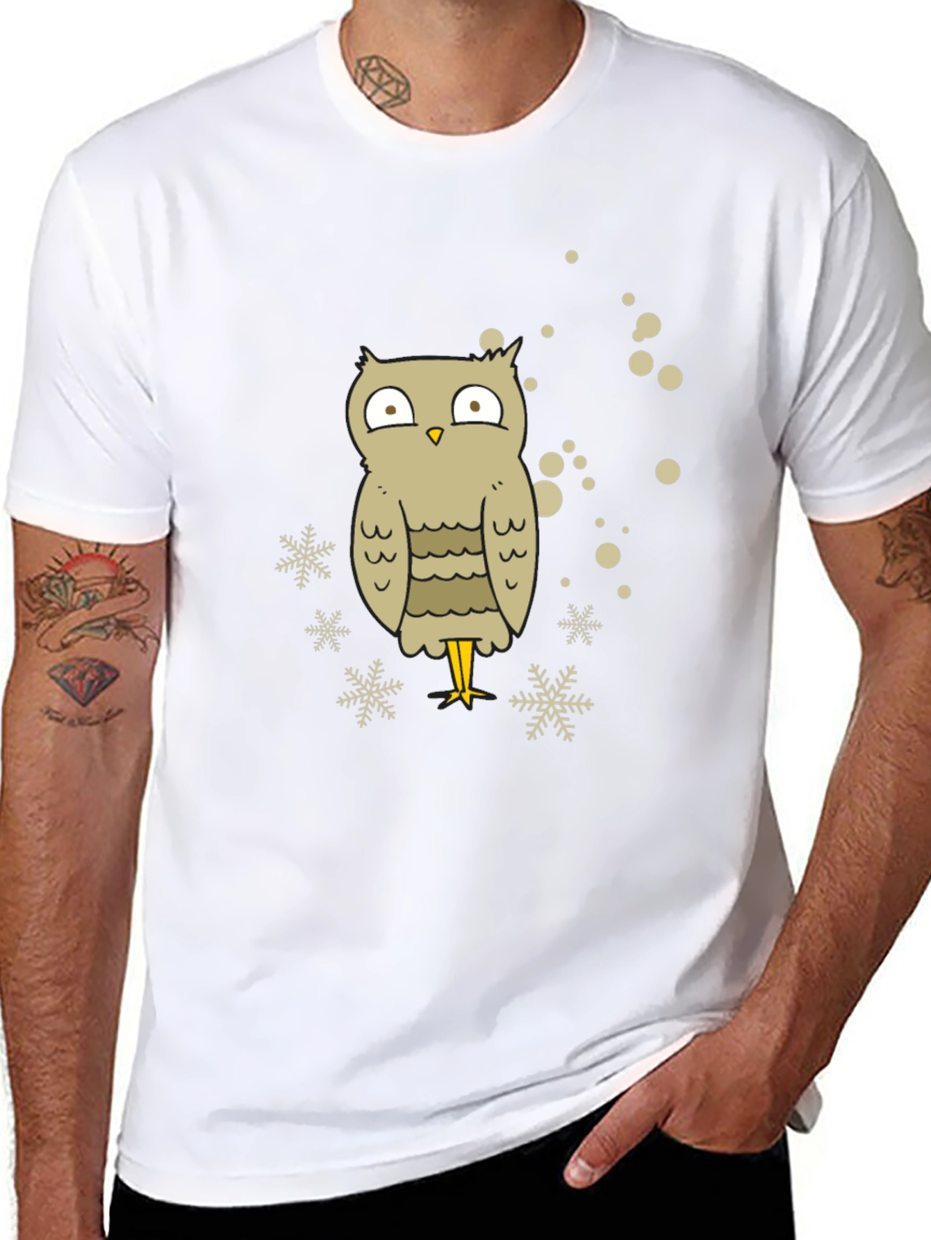 Owl Snowflake Graphic Tee - Black Cotton Blend