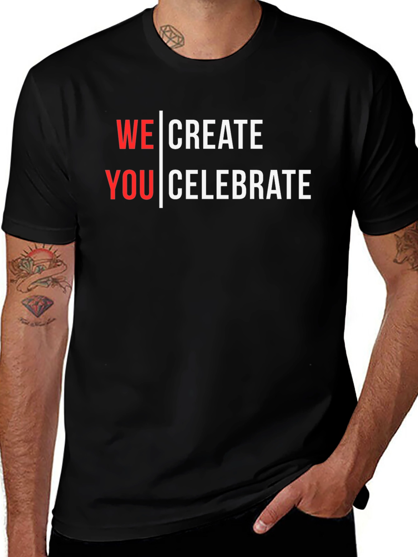 We Create You Celebrate Black Graphic Tee