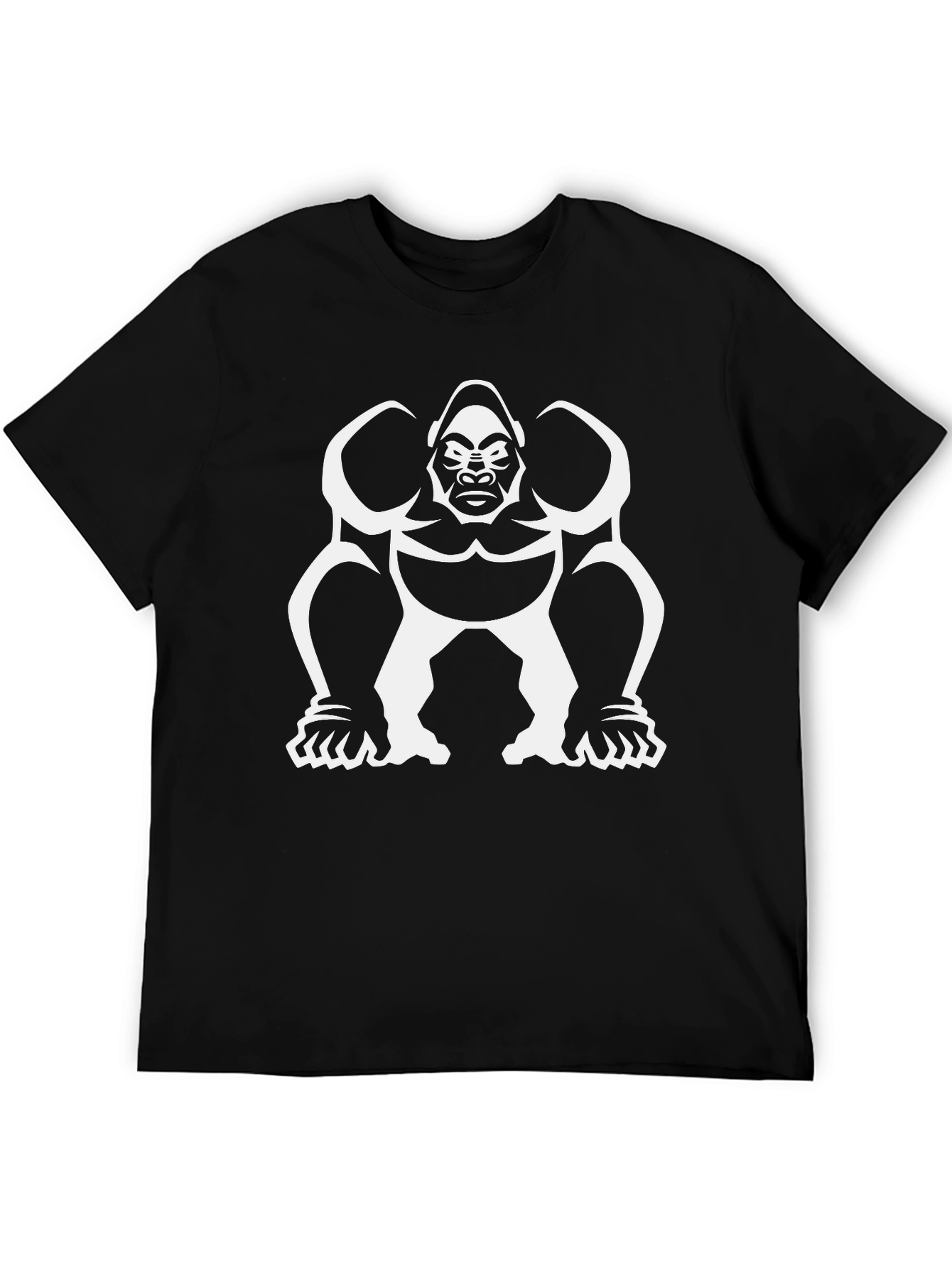 Black T-Shirt with White Gorilla Graphic Print