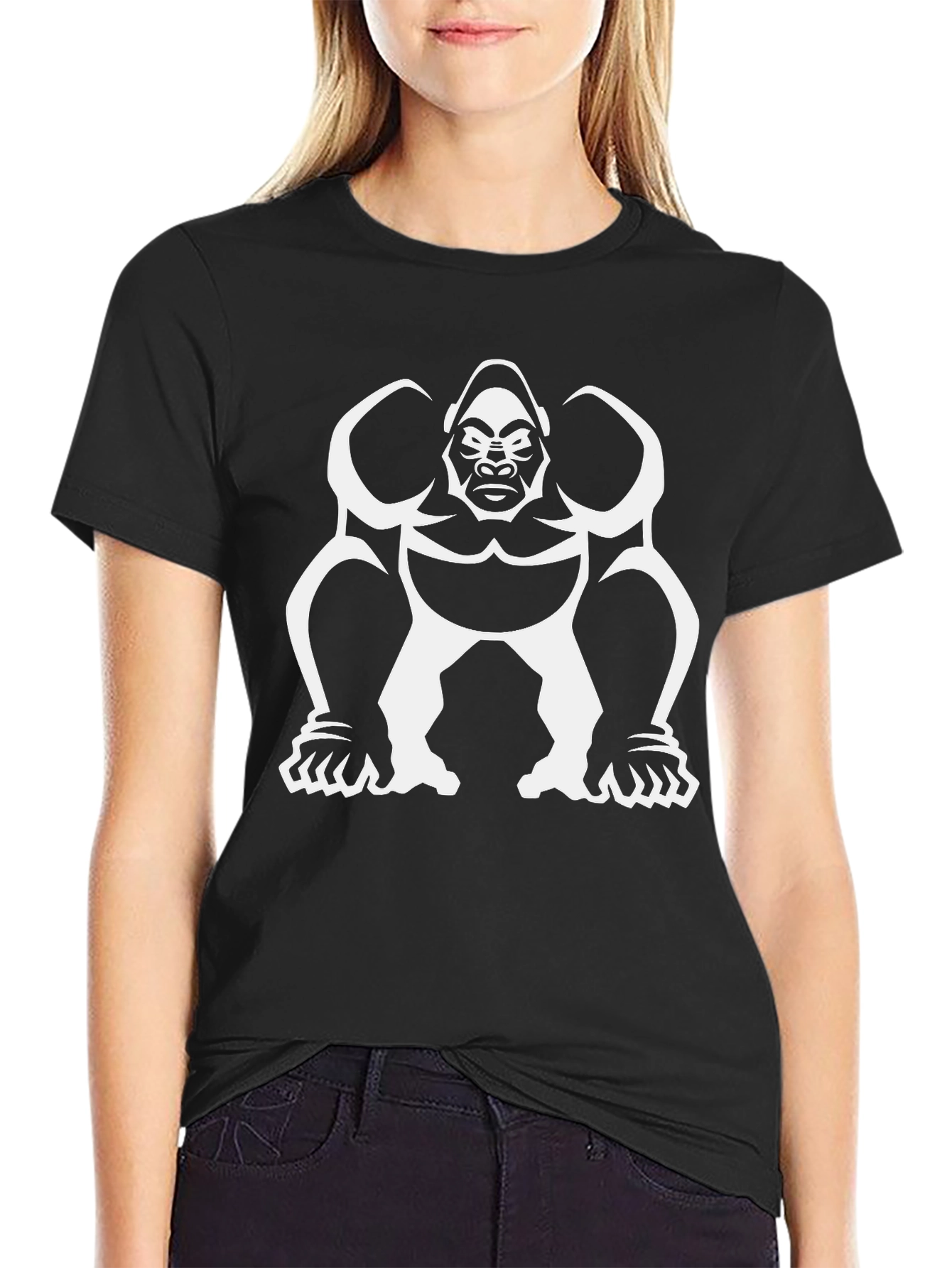Black T-Shirt with White Gorilla Graphic Print