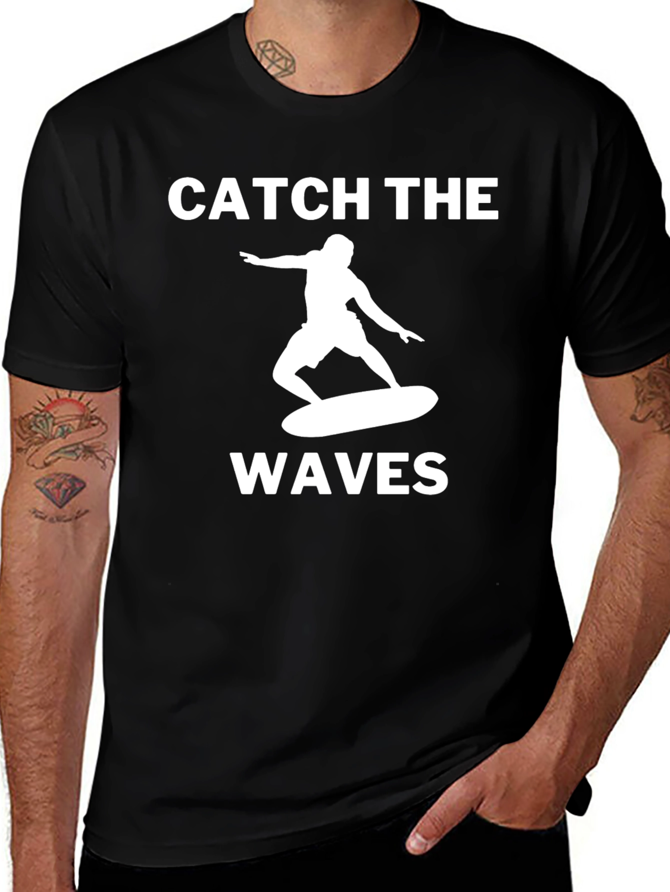 Catch The Waves Graphic Tee - Black Cotton T-Shirt