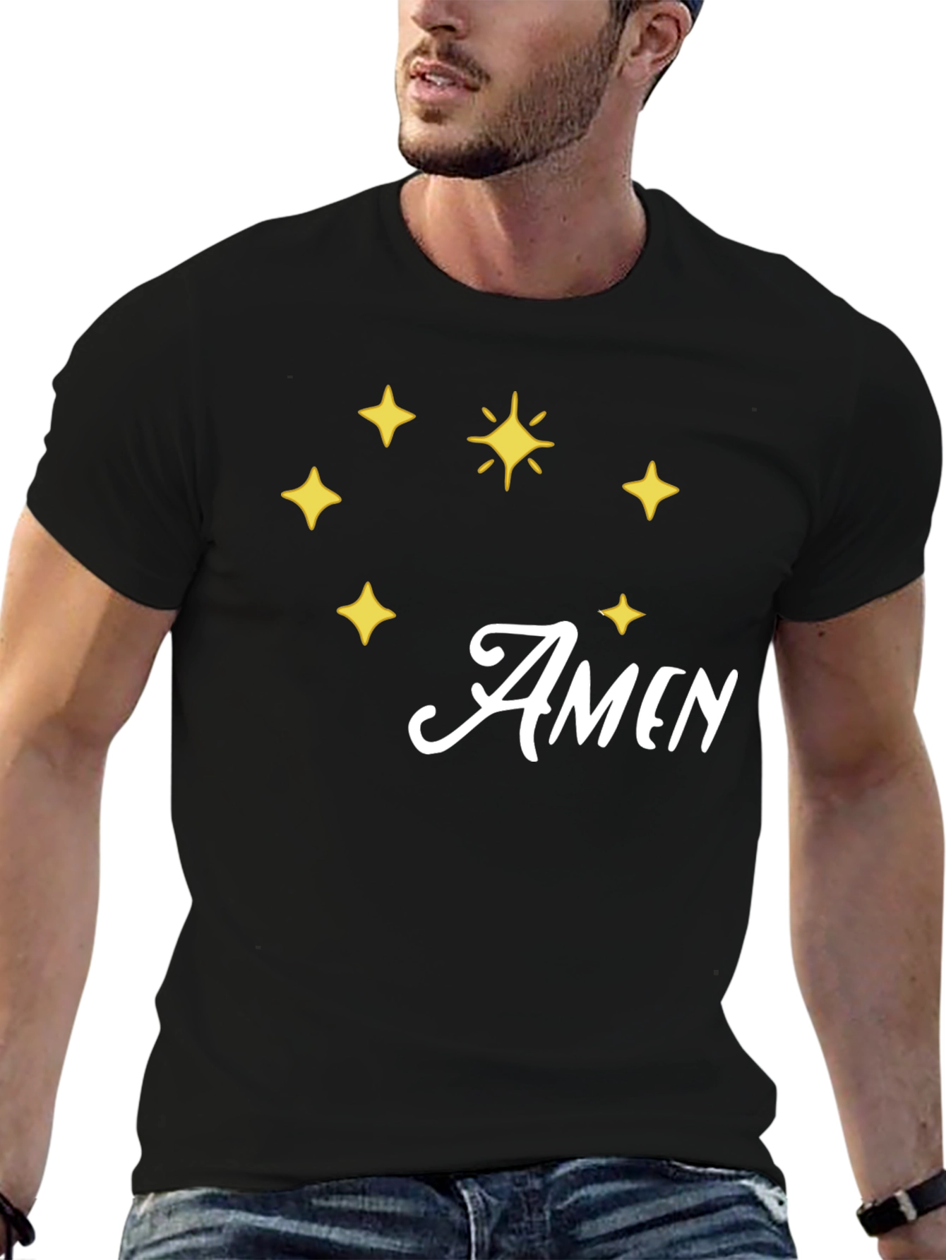 Amen Stars Graphic T-Shirt - Stylish Black Tee