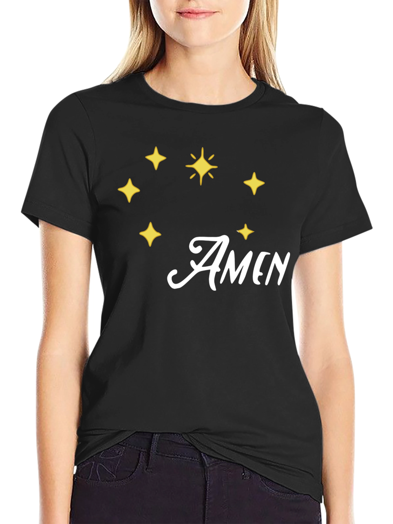 Amen Stars Graphic T-Shirt - Stylish Black Tee