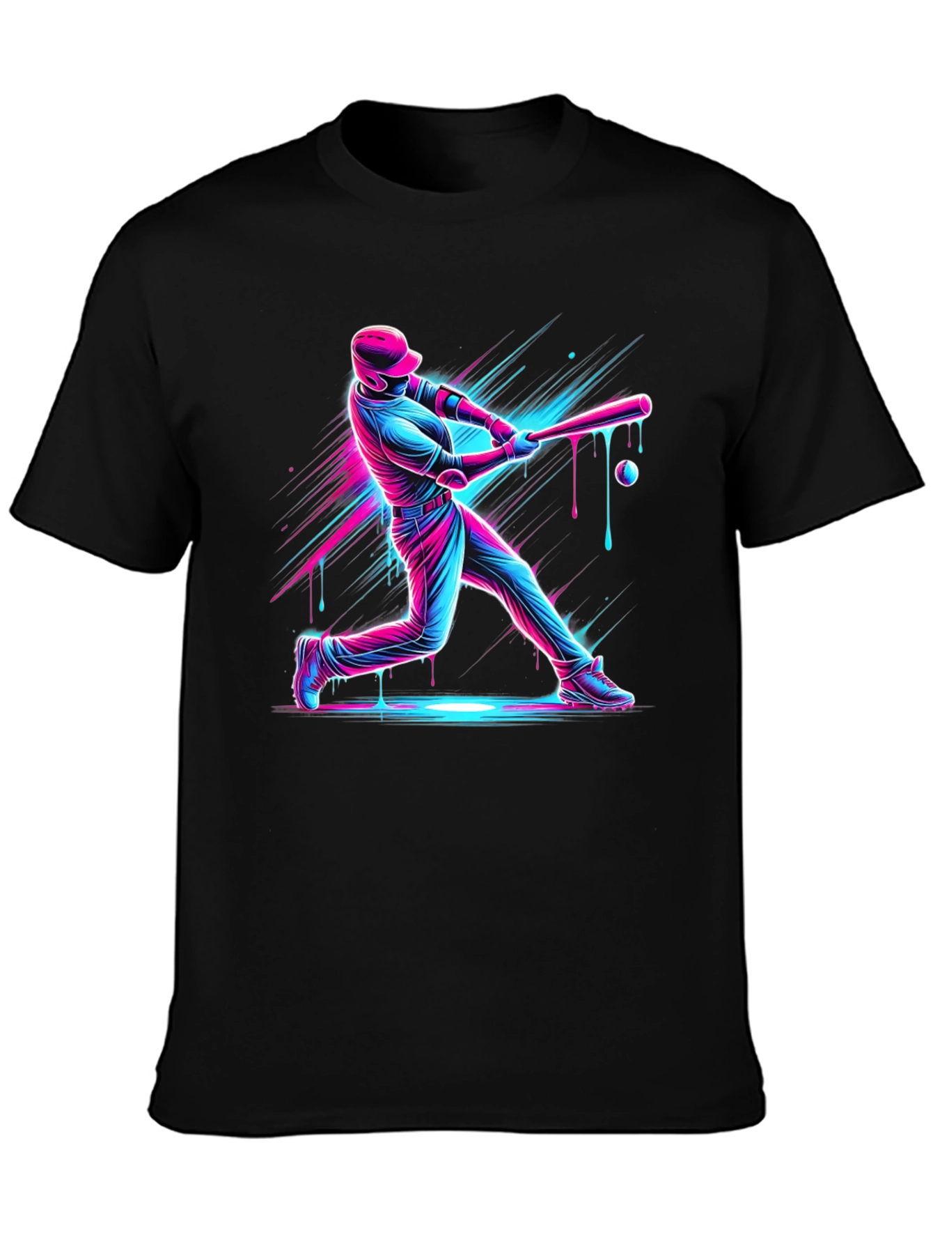 Neon Baseball Graphic Tee - Black Cotton Blend