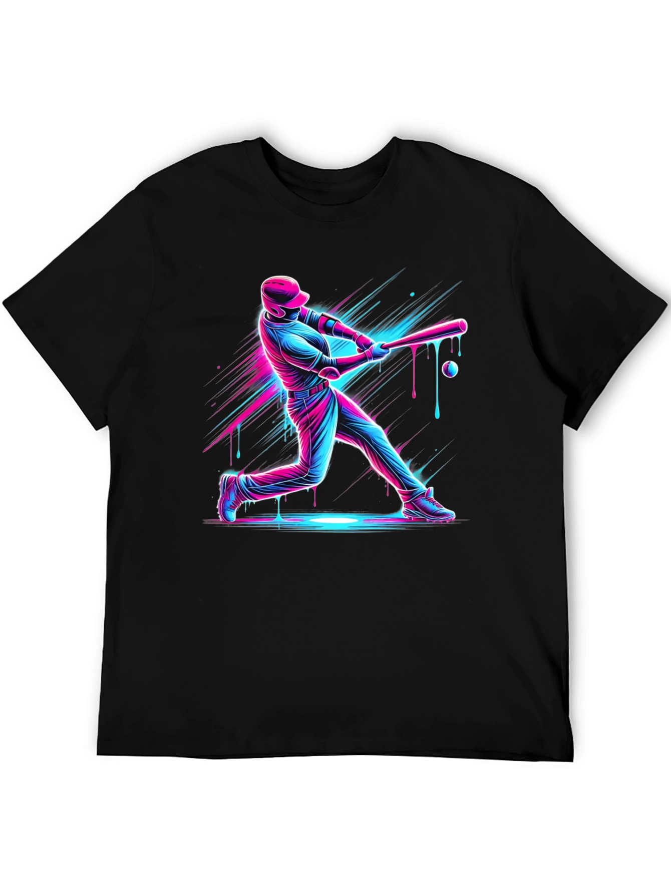 Neon Baseball Graphic Tee - Black Cotton Blend
