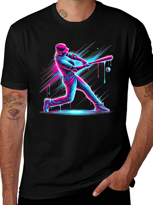 Neon Baseball Graphic Tee - Black Cotton Blend