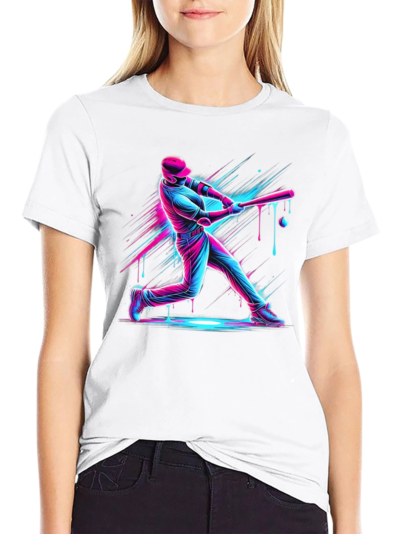 Neon Baseball Graphic Tee - Black Cotton Blend