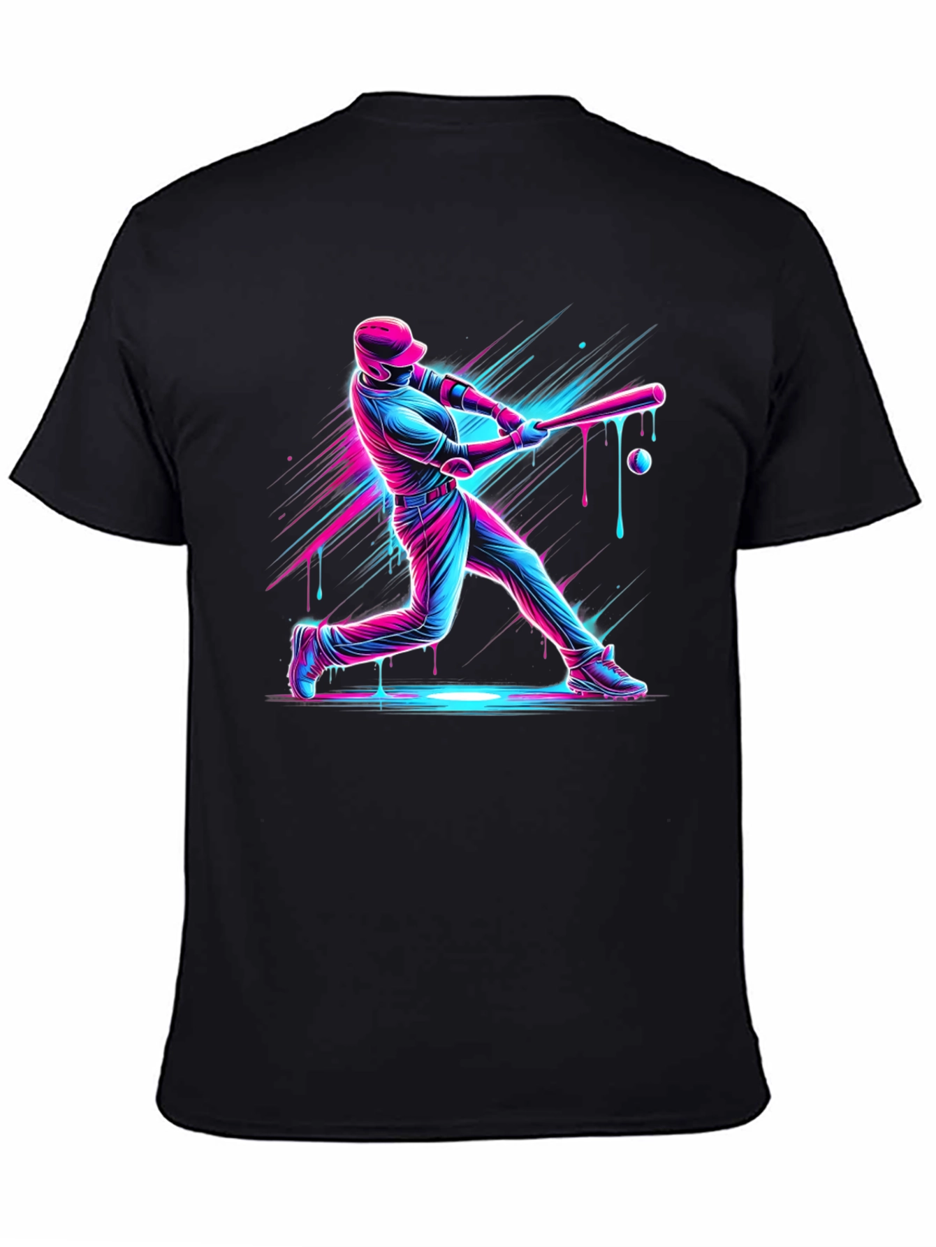 Neon Baseball Graphic Tee - Black Cotton Blend