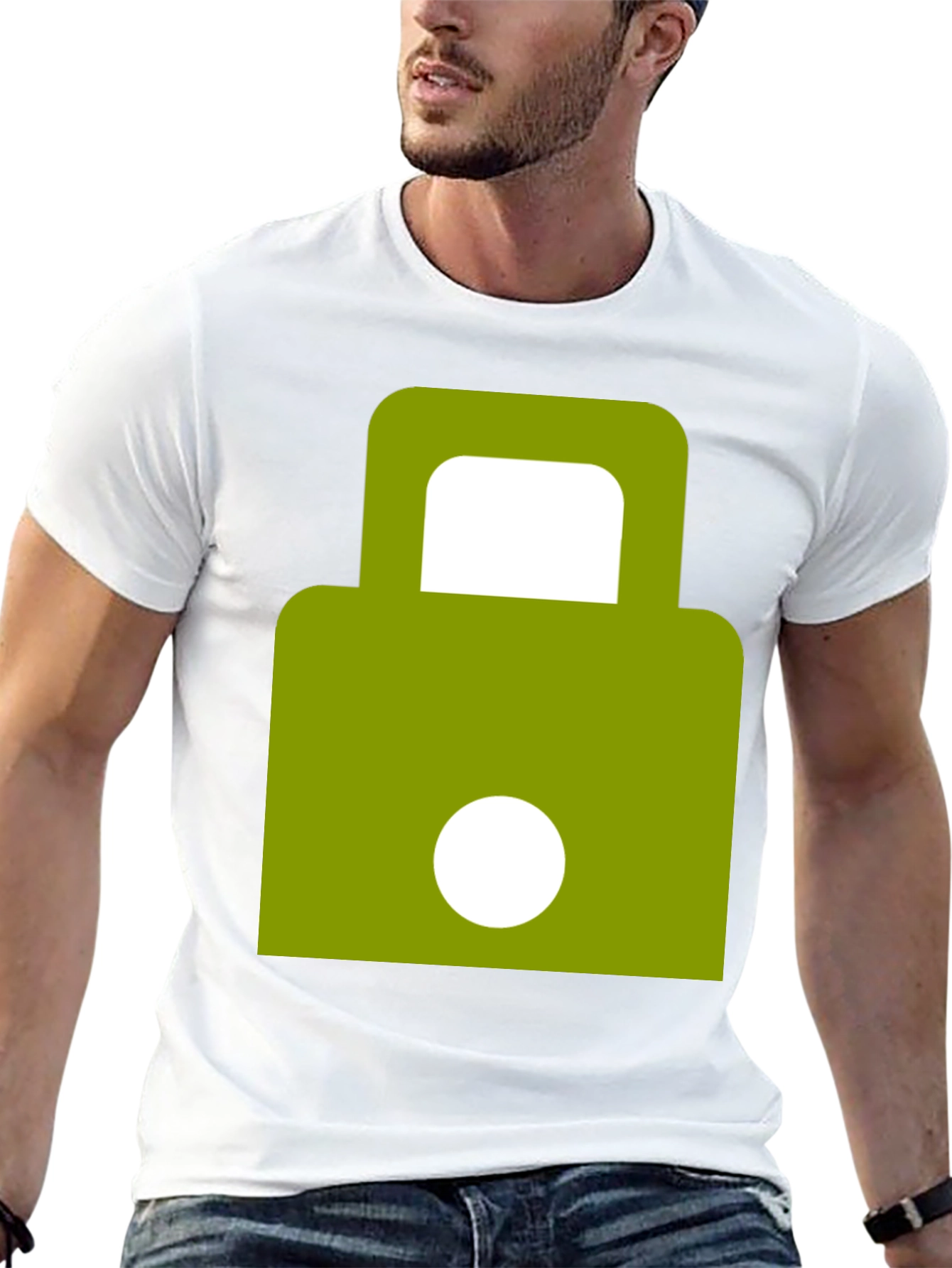 Modern Green Padlock Design Black T-Shirt