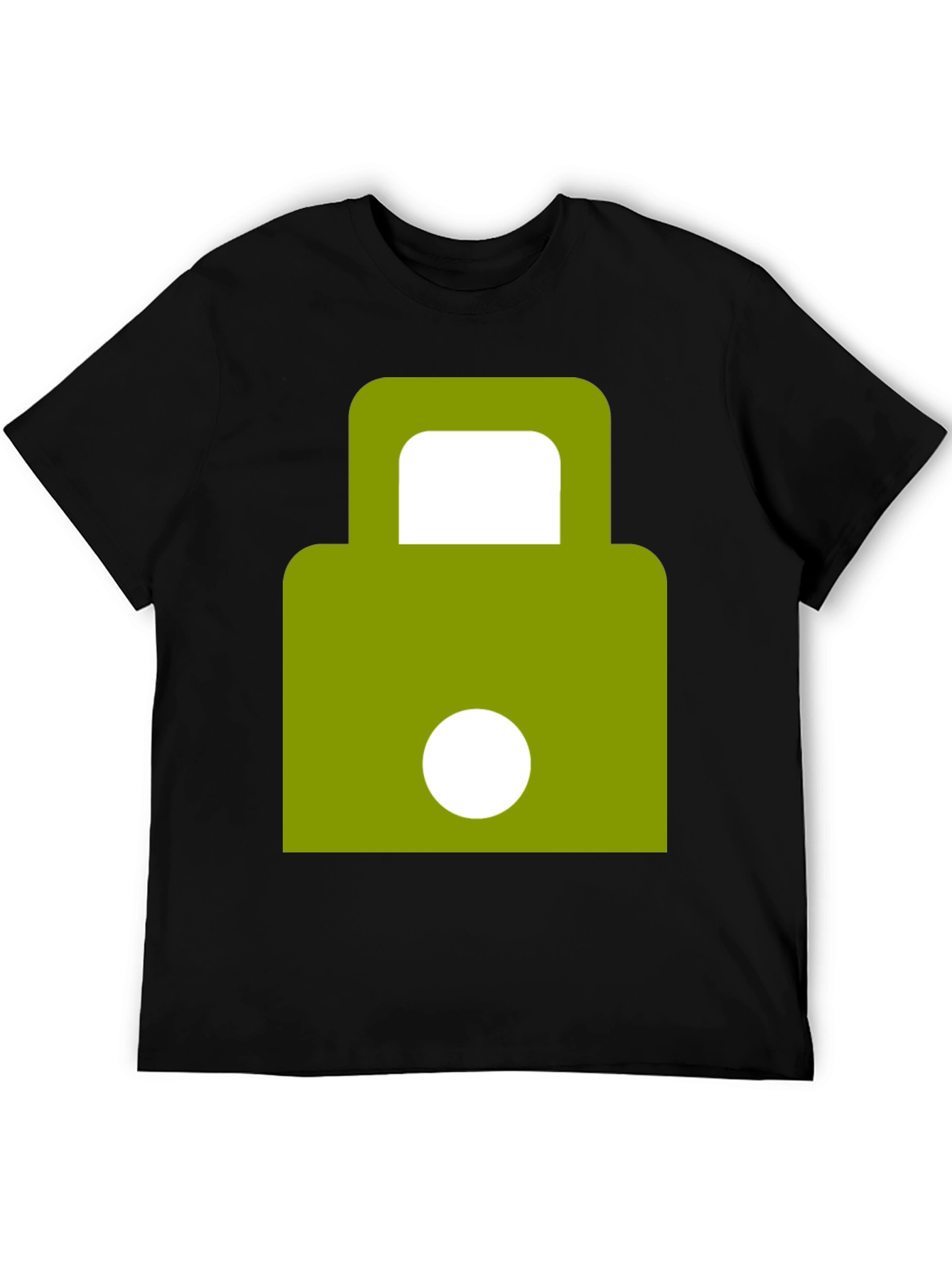 Modern Green Padlock Design Black T-Shirt