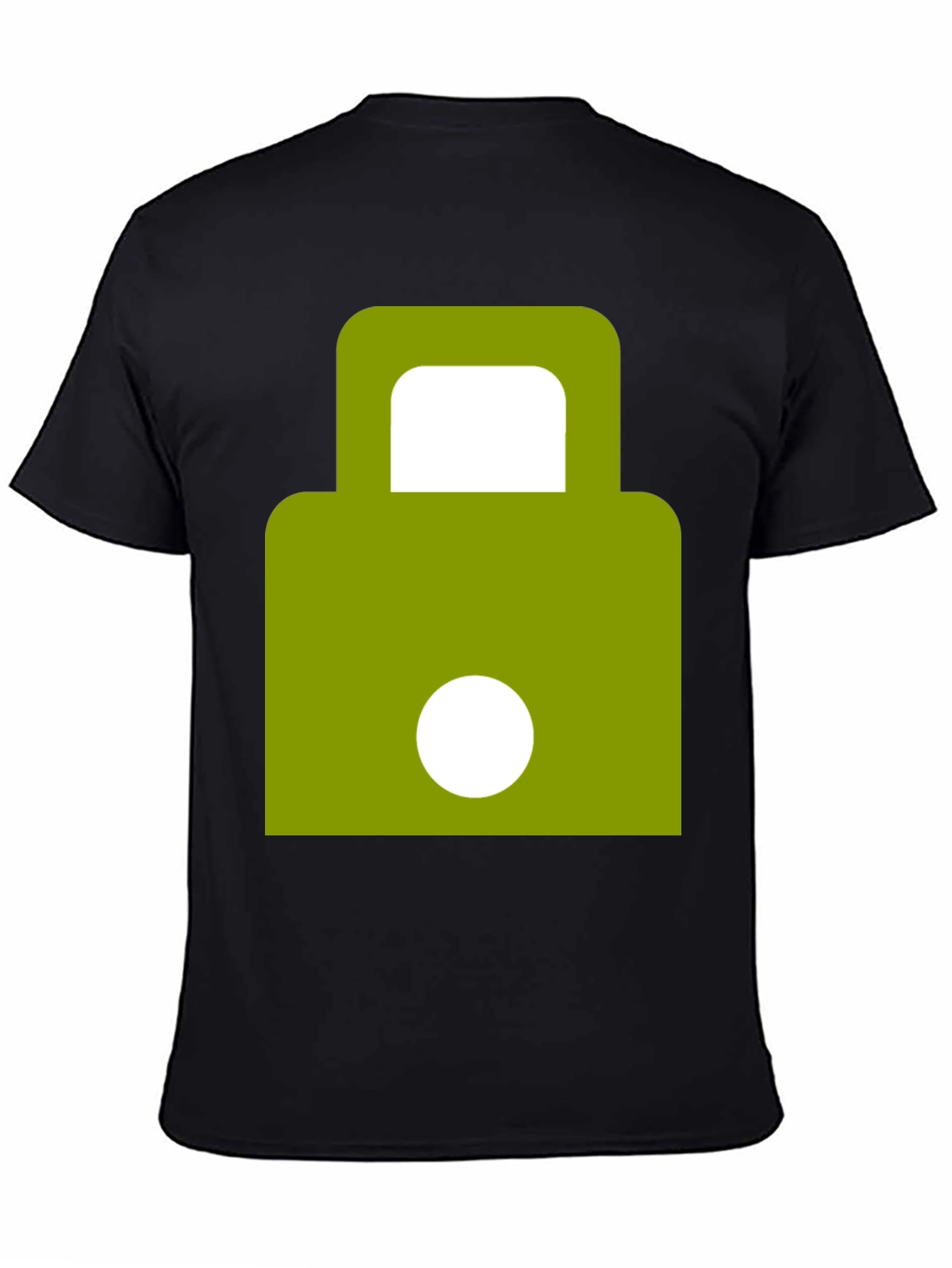 Modern Green Padlock Design Black T-Shirt