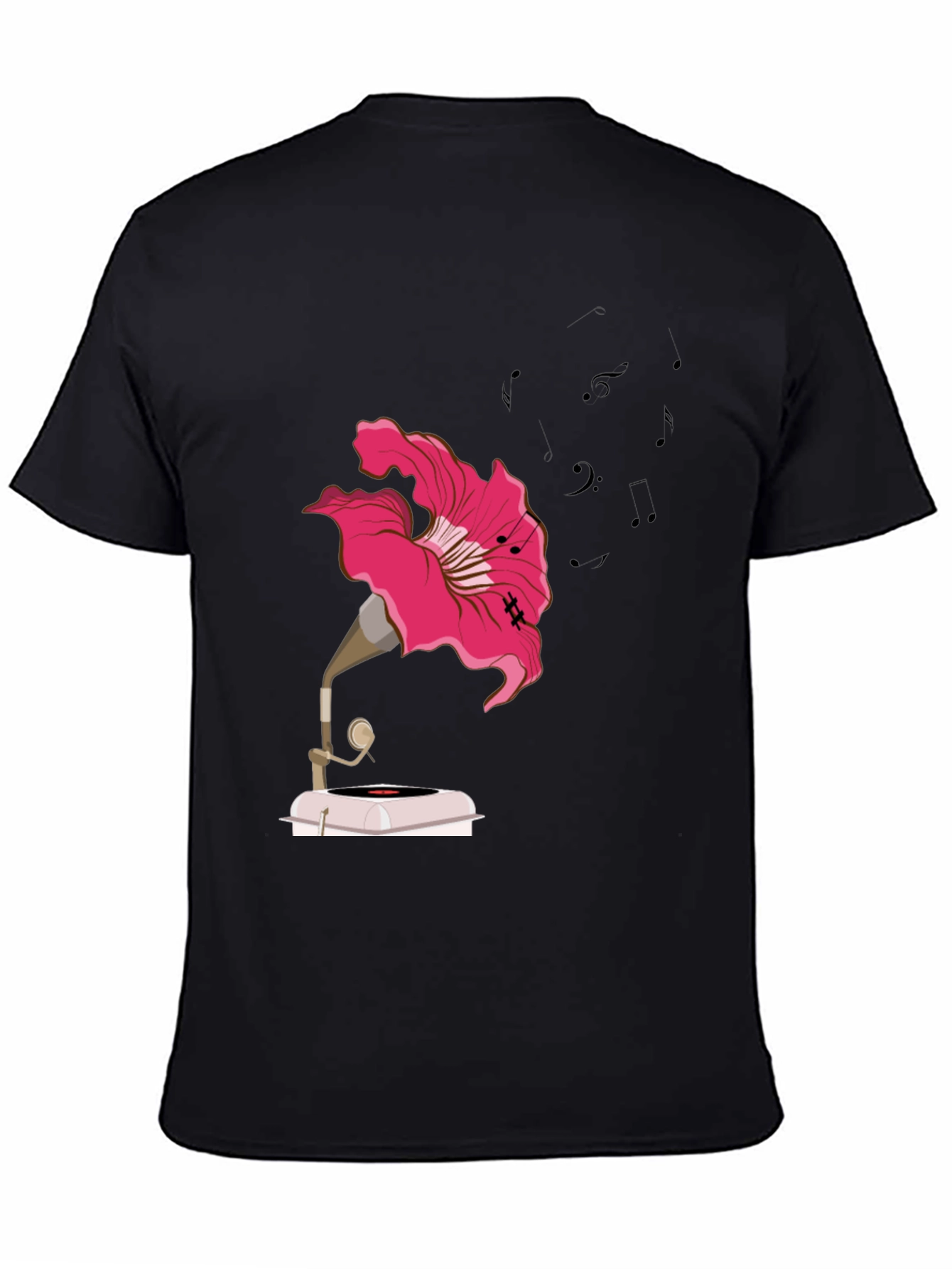 Floral Gramophone Graphic Tee - Unique Music Shirt