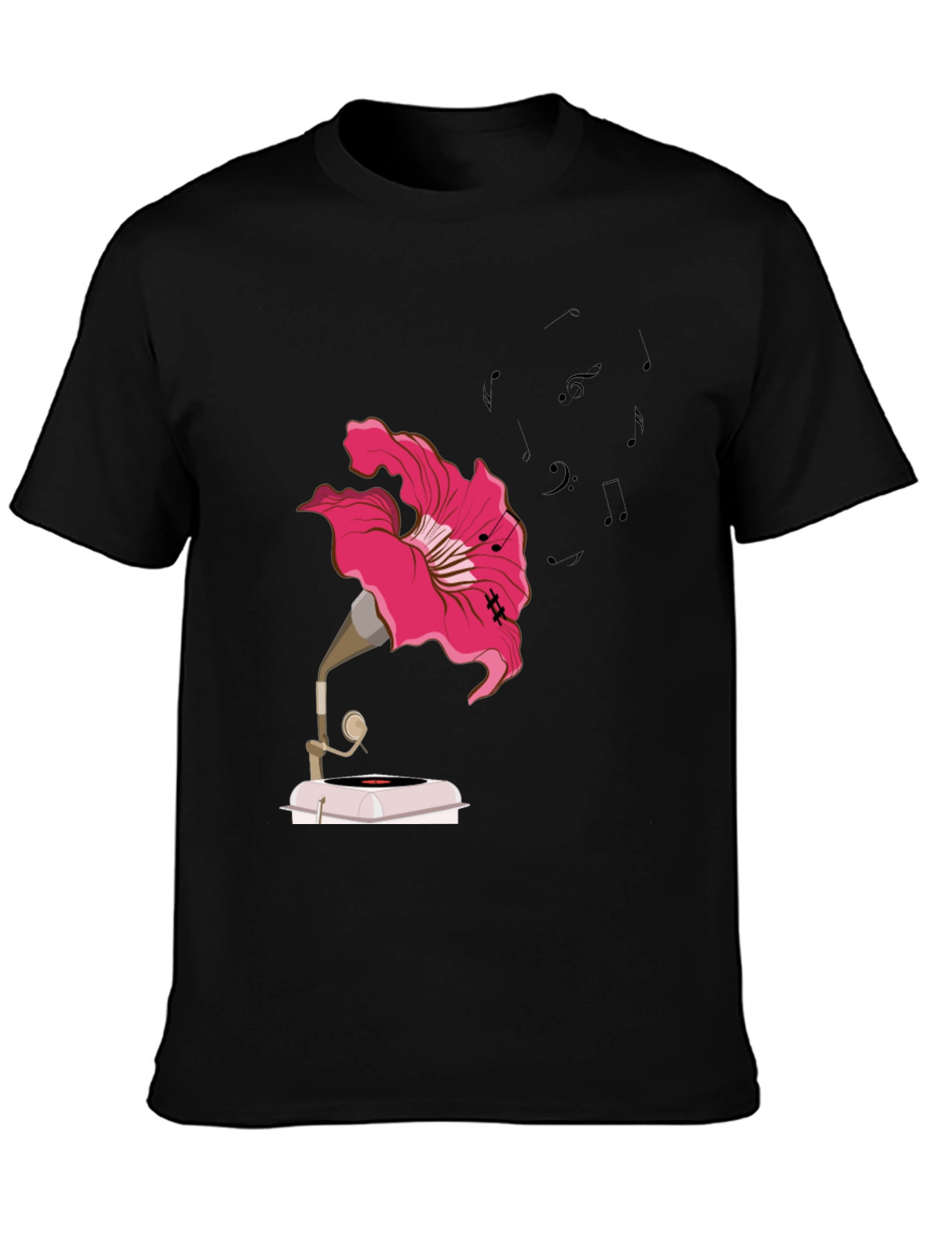 Floral Gramophone Graphic Tee - Unique Music Shirt