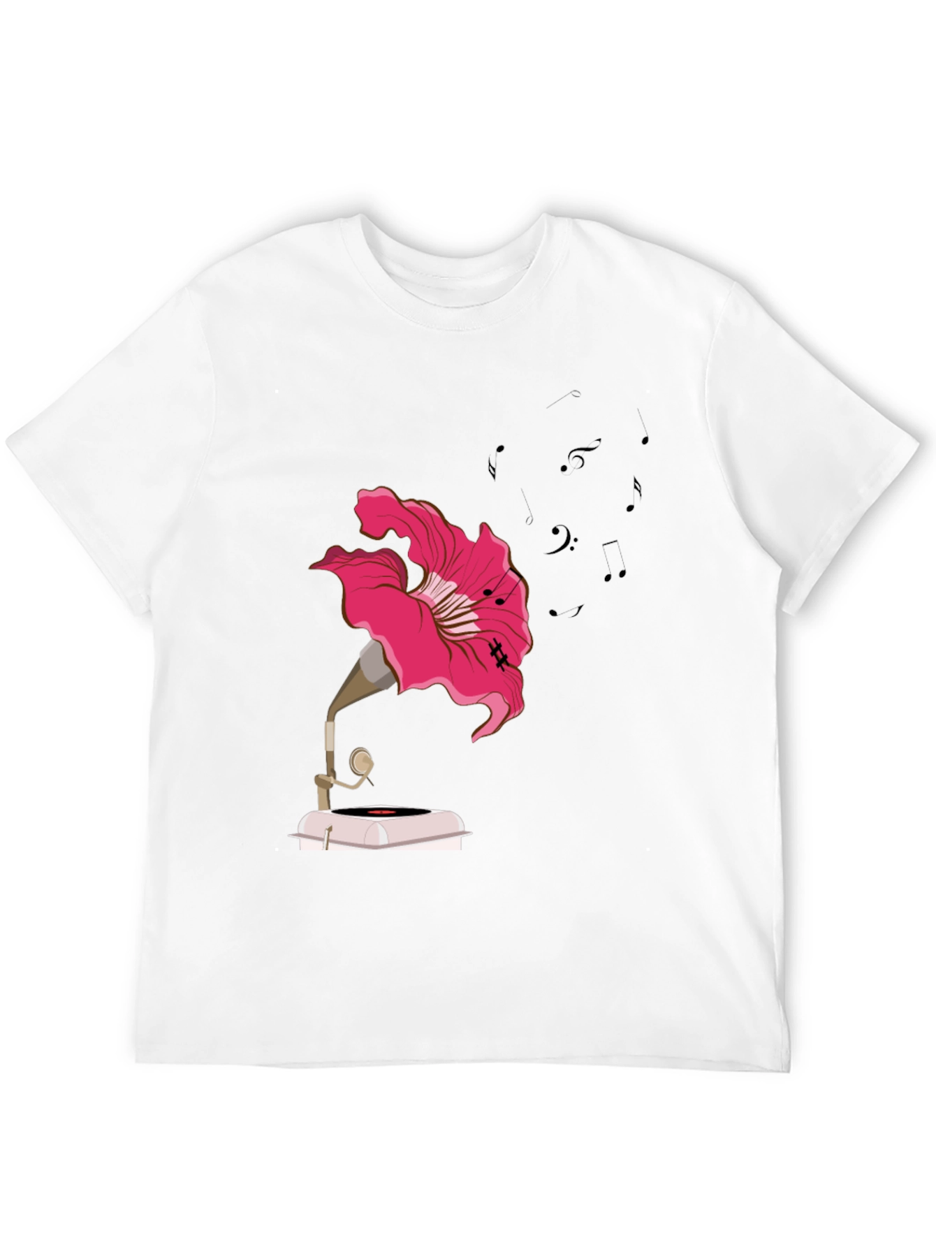 Floral Gramophone Graphic Tee - Unique Music Shirt