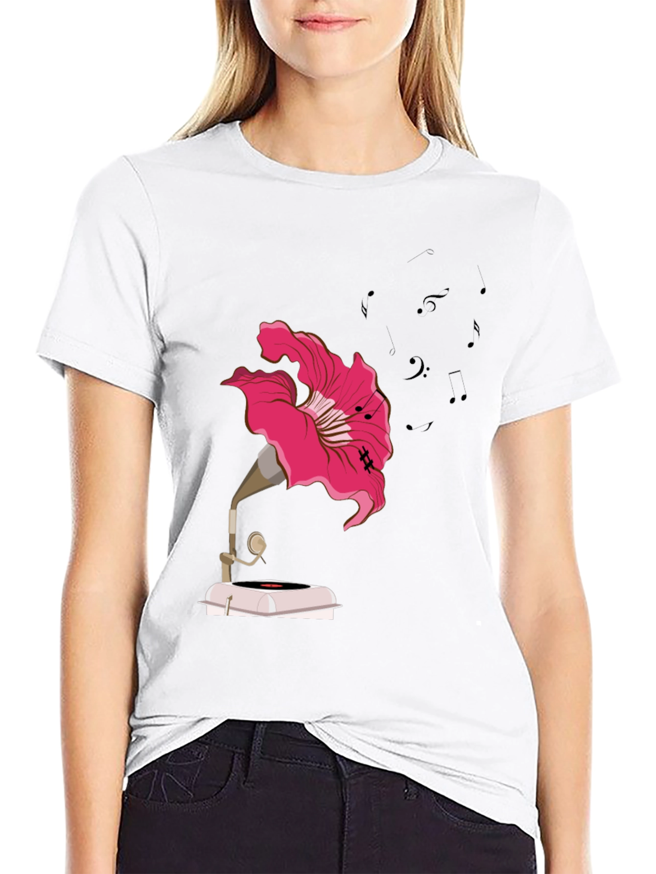 Floral Gramophone Graphic Tee - Unique Music Shirt