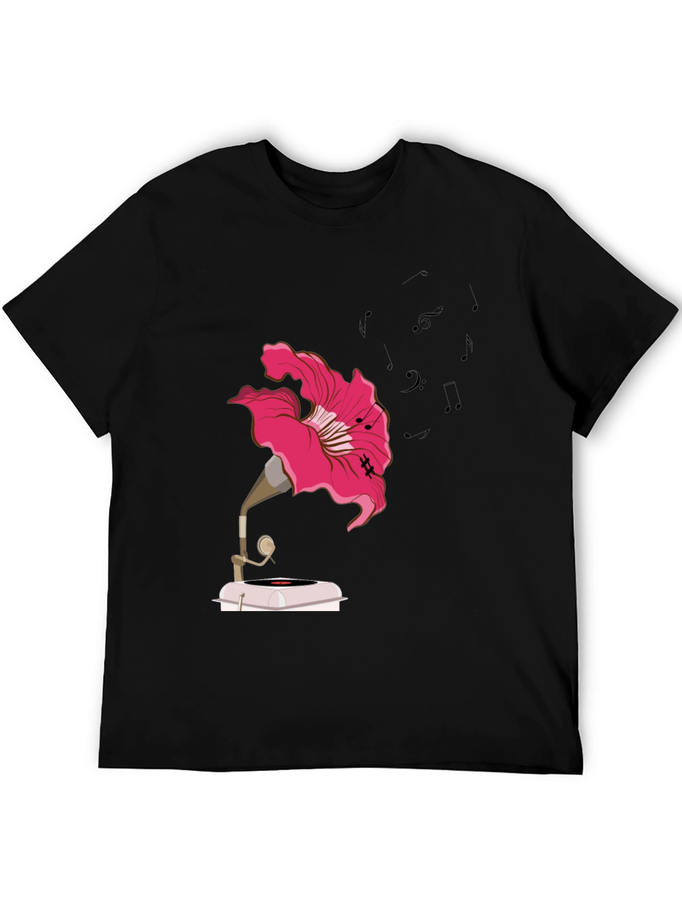 Floral Gramophone Graphic Tee - Unique Music Shirt
