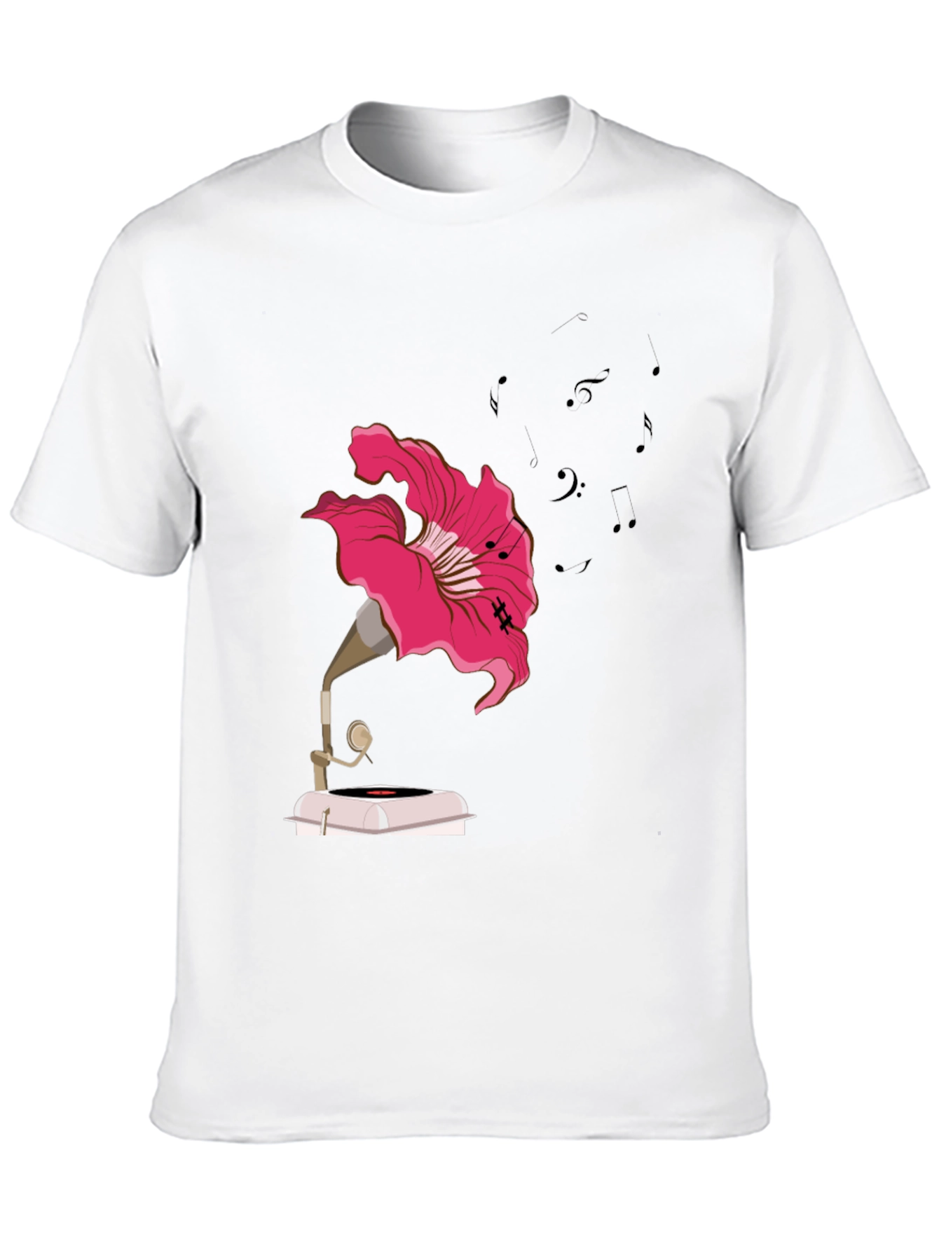 Floral Gramophone Graphic Tee - Unique Music Shirt