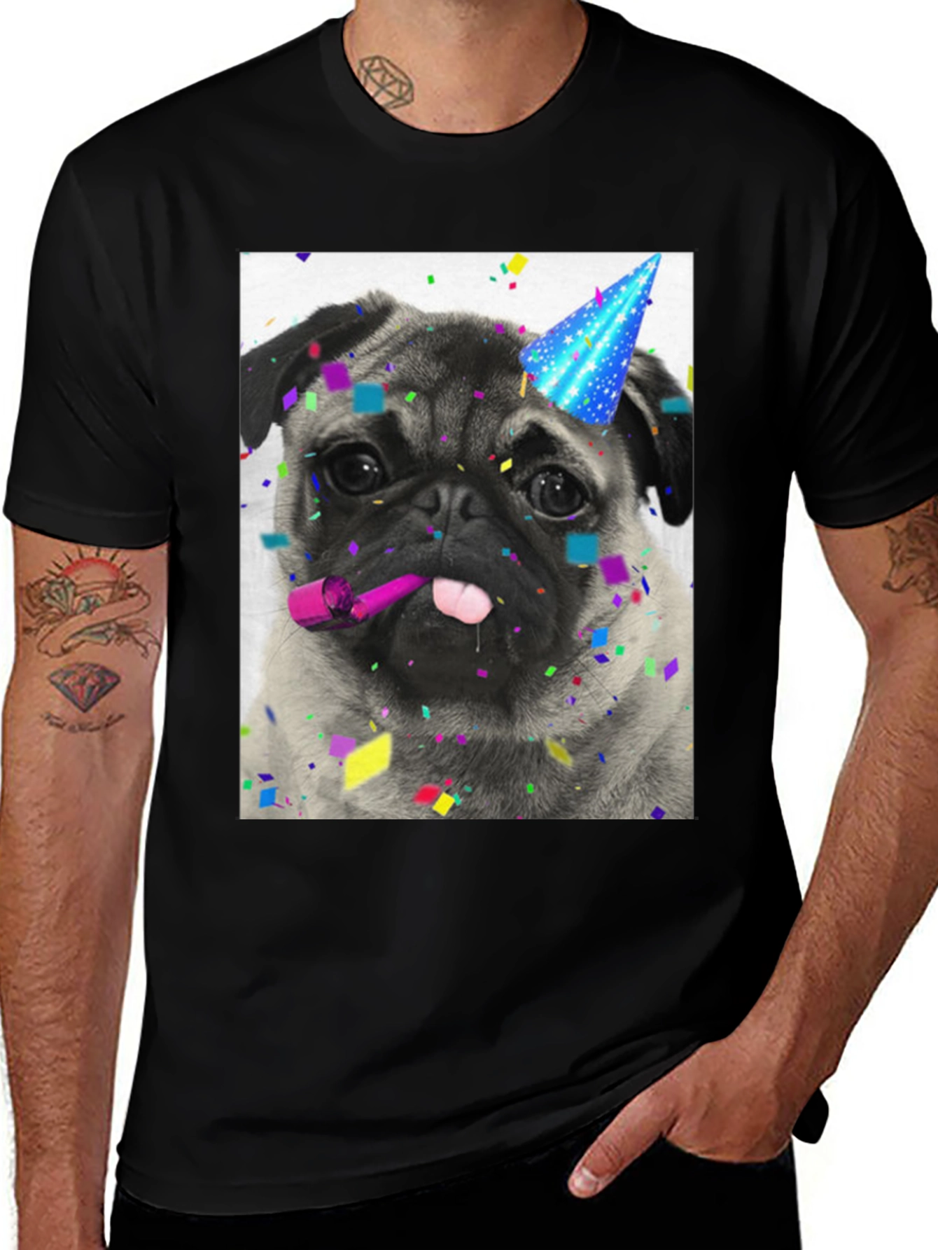 Pug Party T-Shirt: Festive Dog Graphic Tee