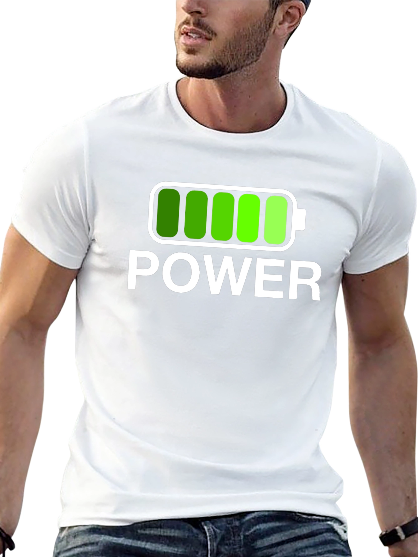 Power Graphic Black T-Shirt Full Battery Charged Design