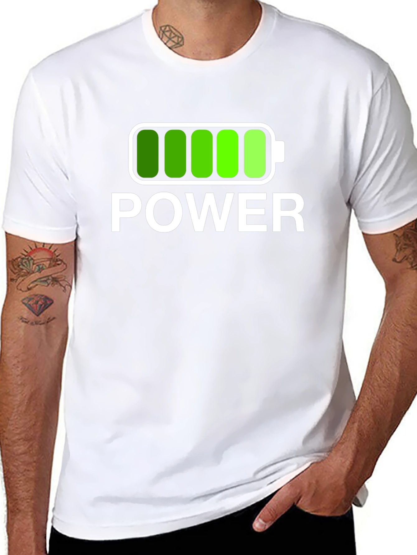Power Graphic Black T-Shirt Full Battery Charged Design