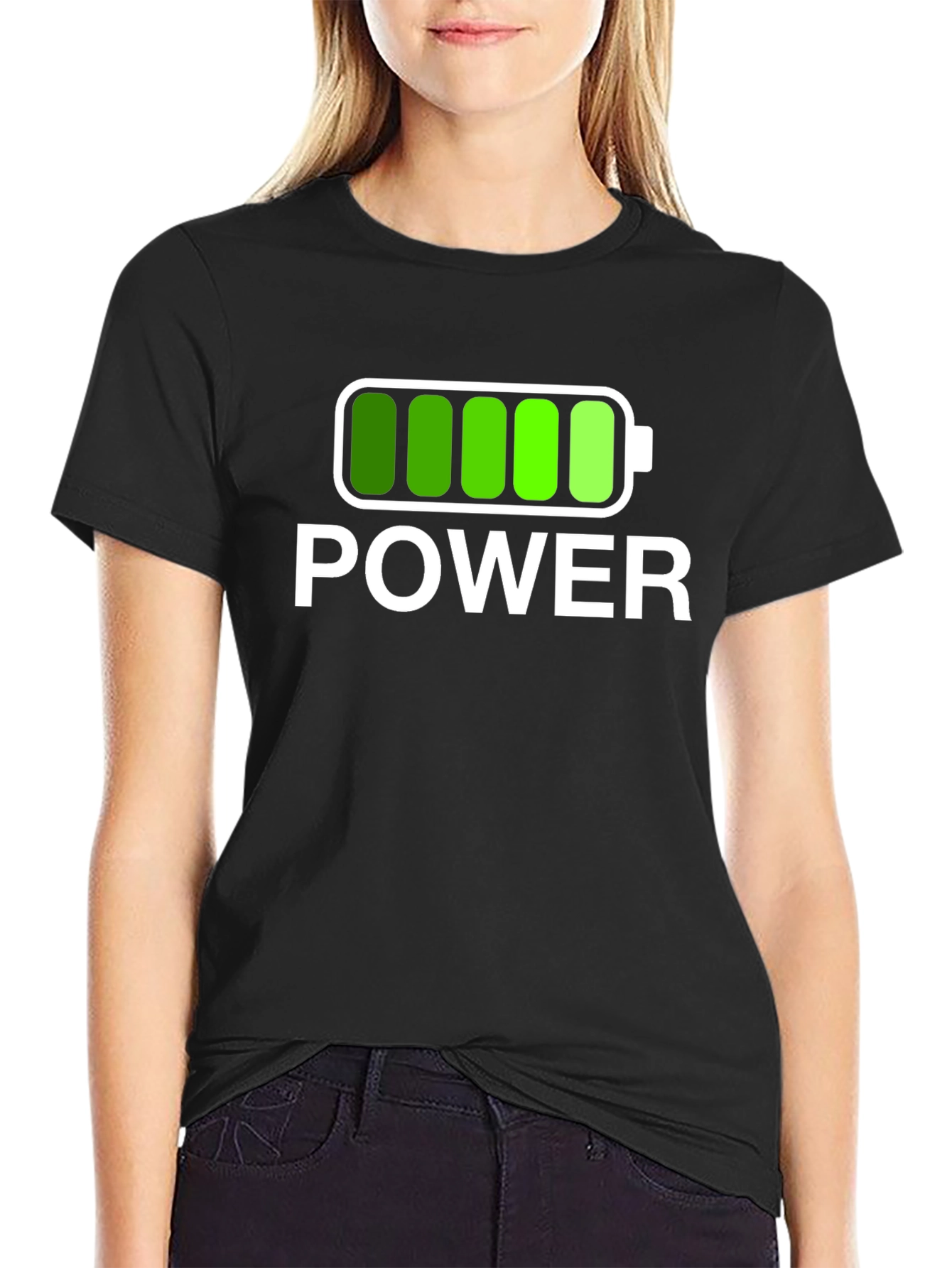 Power Graphic Black T-Shirt Full Battery Charged Design