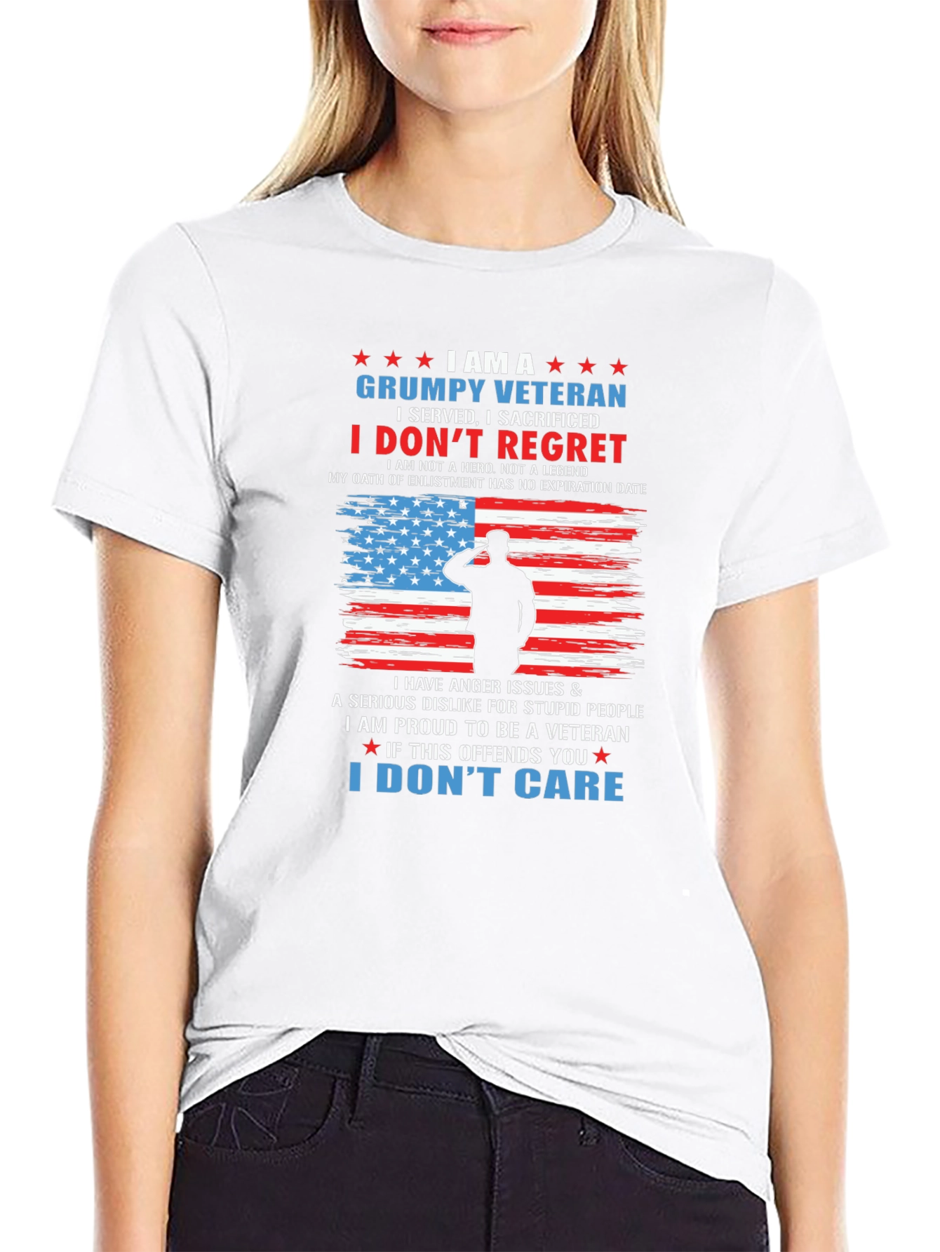 Grumpy Veteran T-Shirt - Patriotic American Flag Design