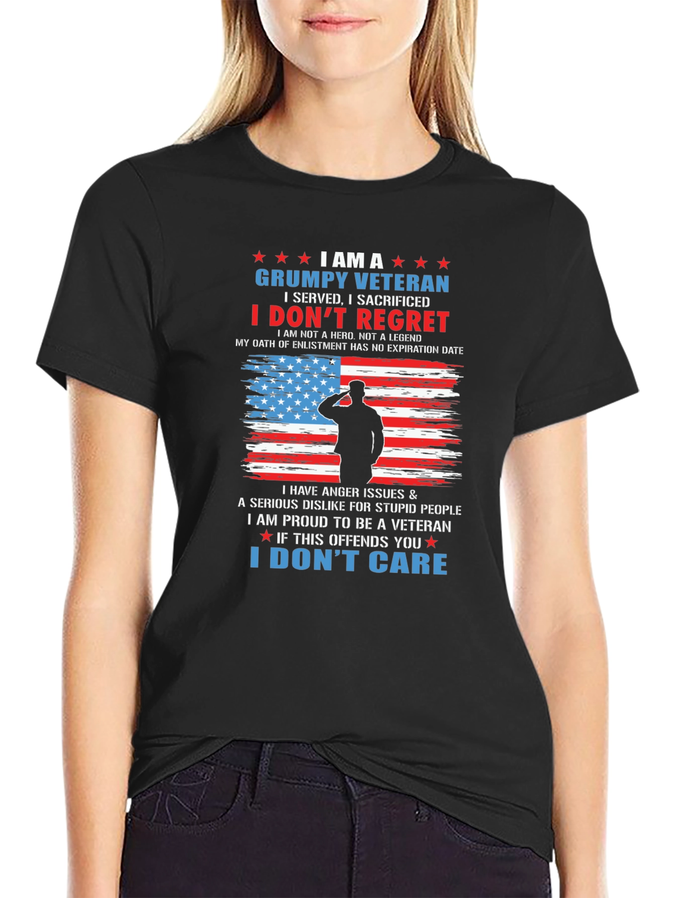 Grumpy Veteran T-Shirt - Patriotic American Flag Design