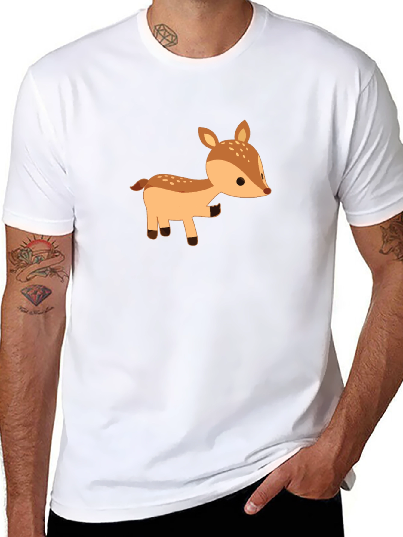 Cute Deer Graphic Tee - Black Cotton Blend