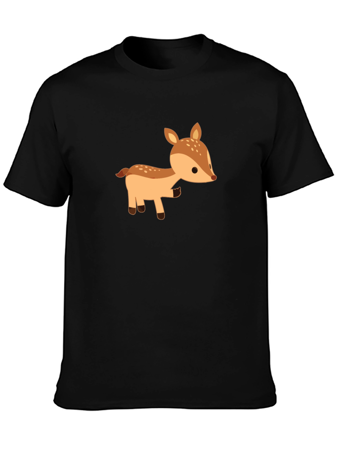 Cute Deer Graphic Tee - Black Cotton Blend
