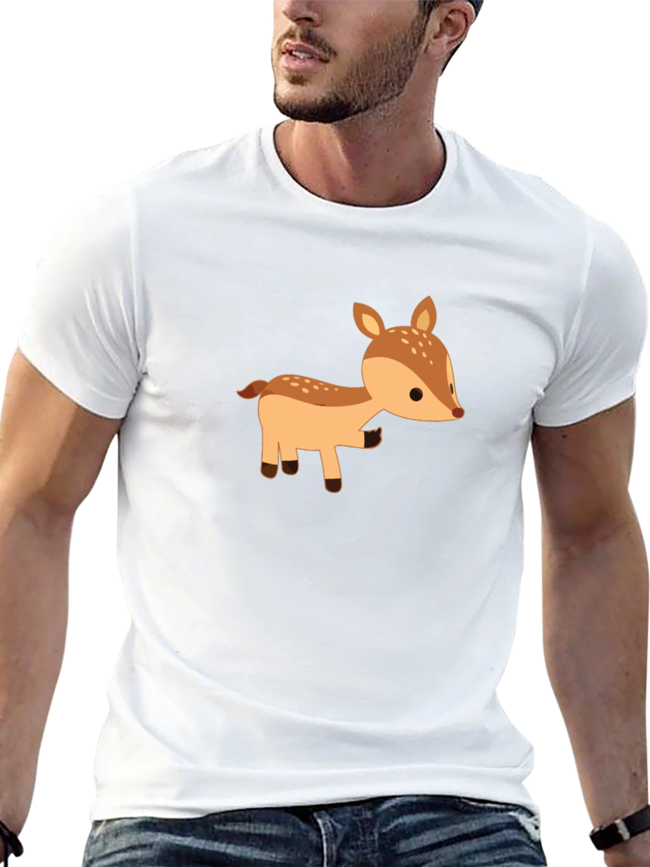 Cute Deer Graphic Tee - Black Cotton Blend