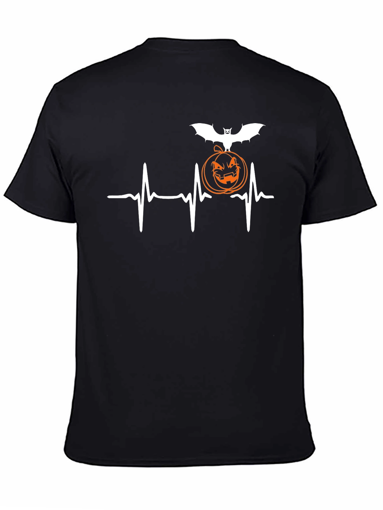 Halloween Heartbeat T-Shirt - Bat & Pumpkin Design