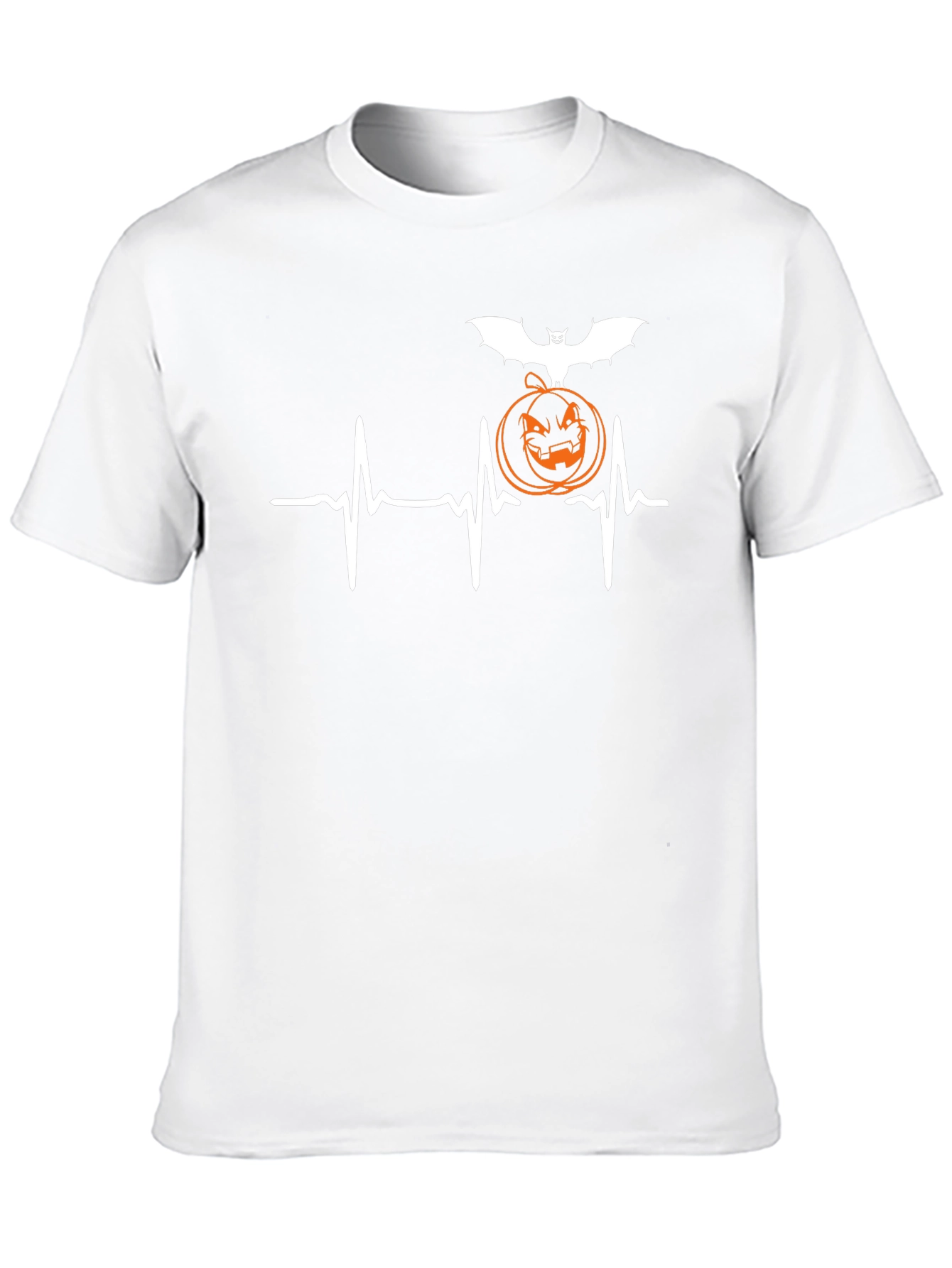 Halloween Heartbeat T-Shirt - Bat & Pumpkin Design