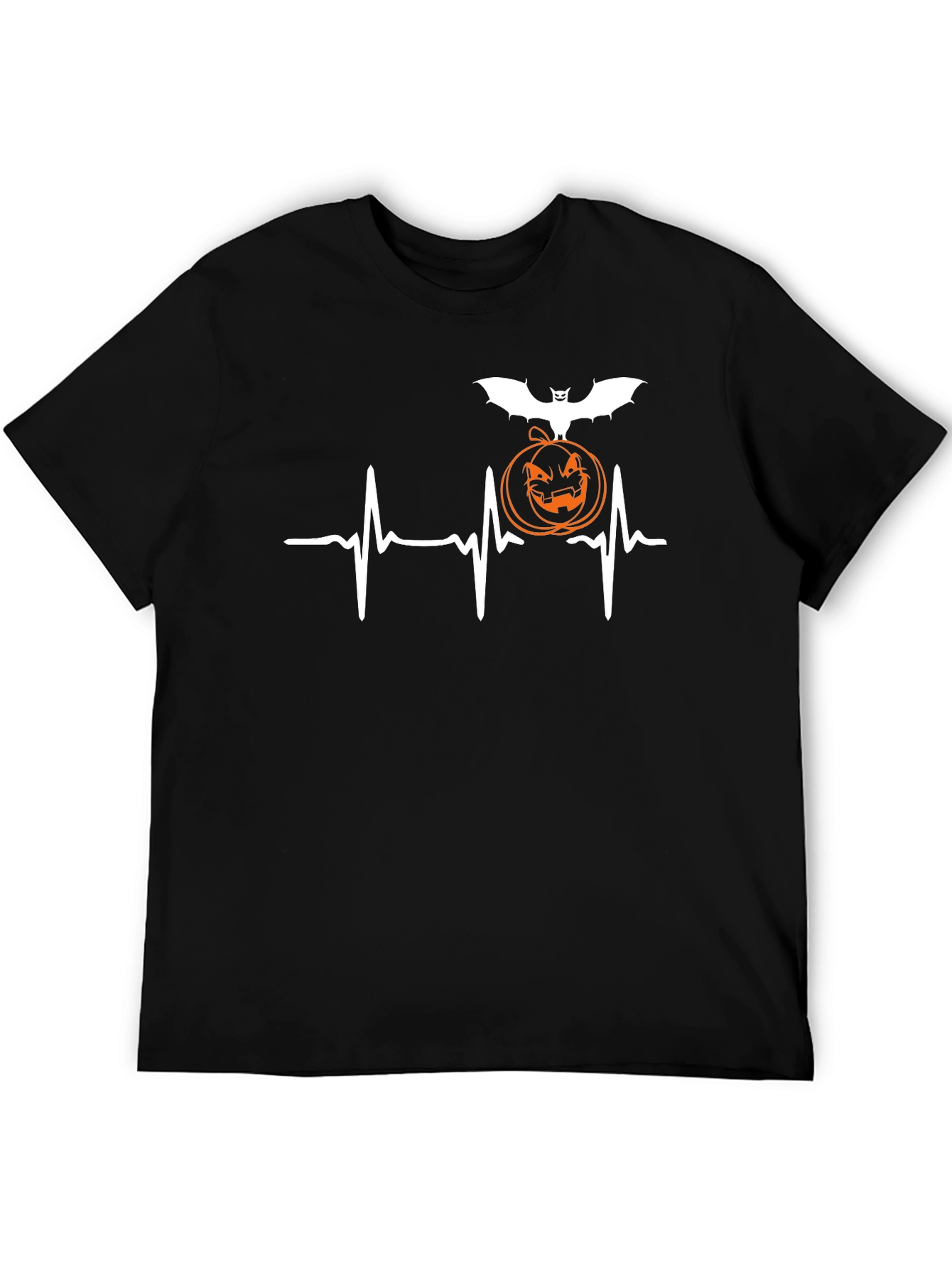 Halloween Heartbeat T-Shirt - Bat & Pumpkin Design