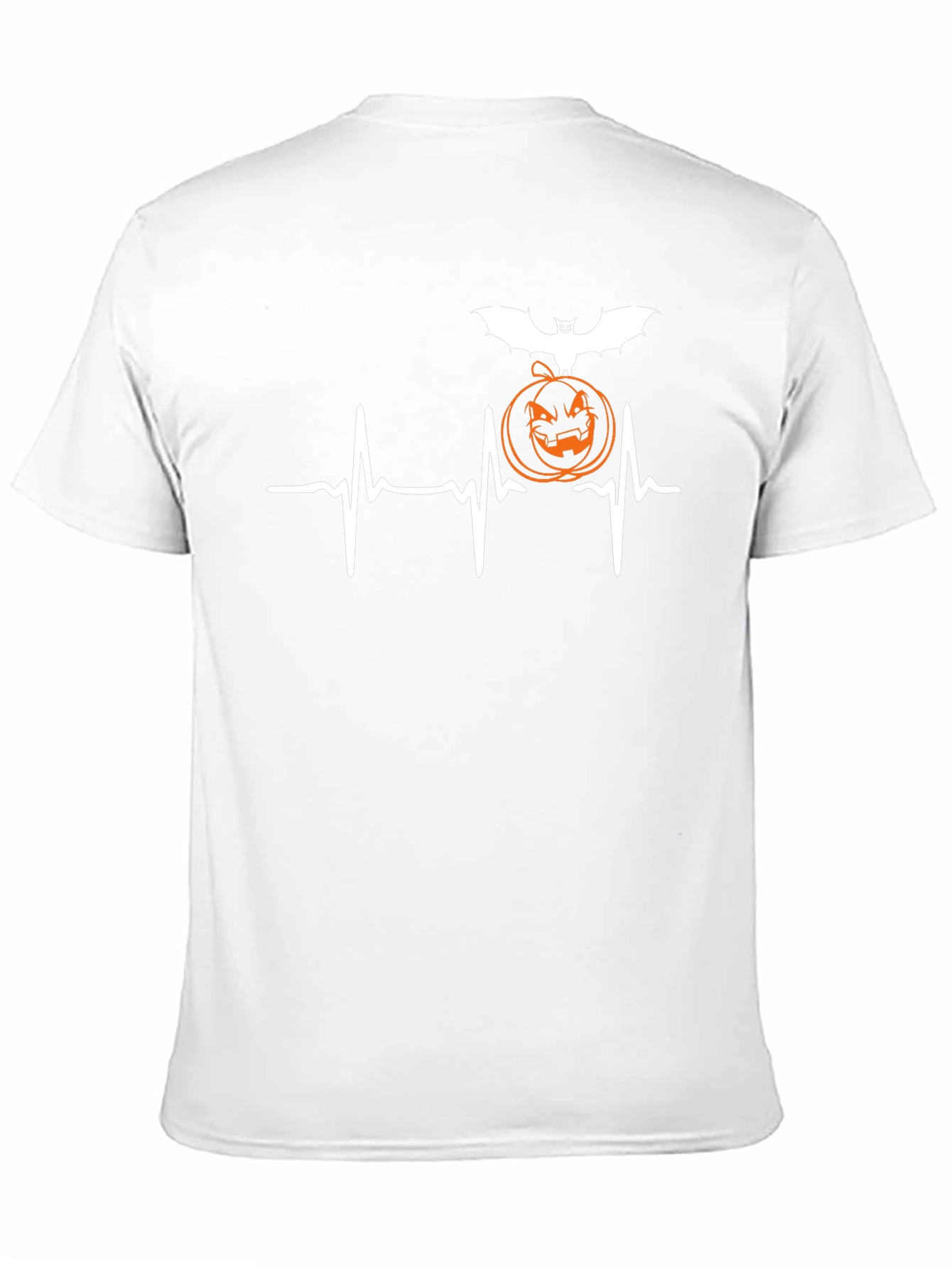 Halloween Heartbeat T-Shirt - Bat & Pumpkin Design